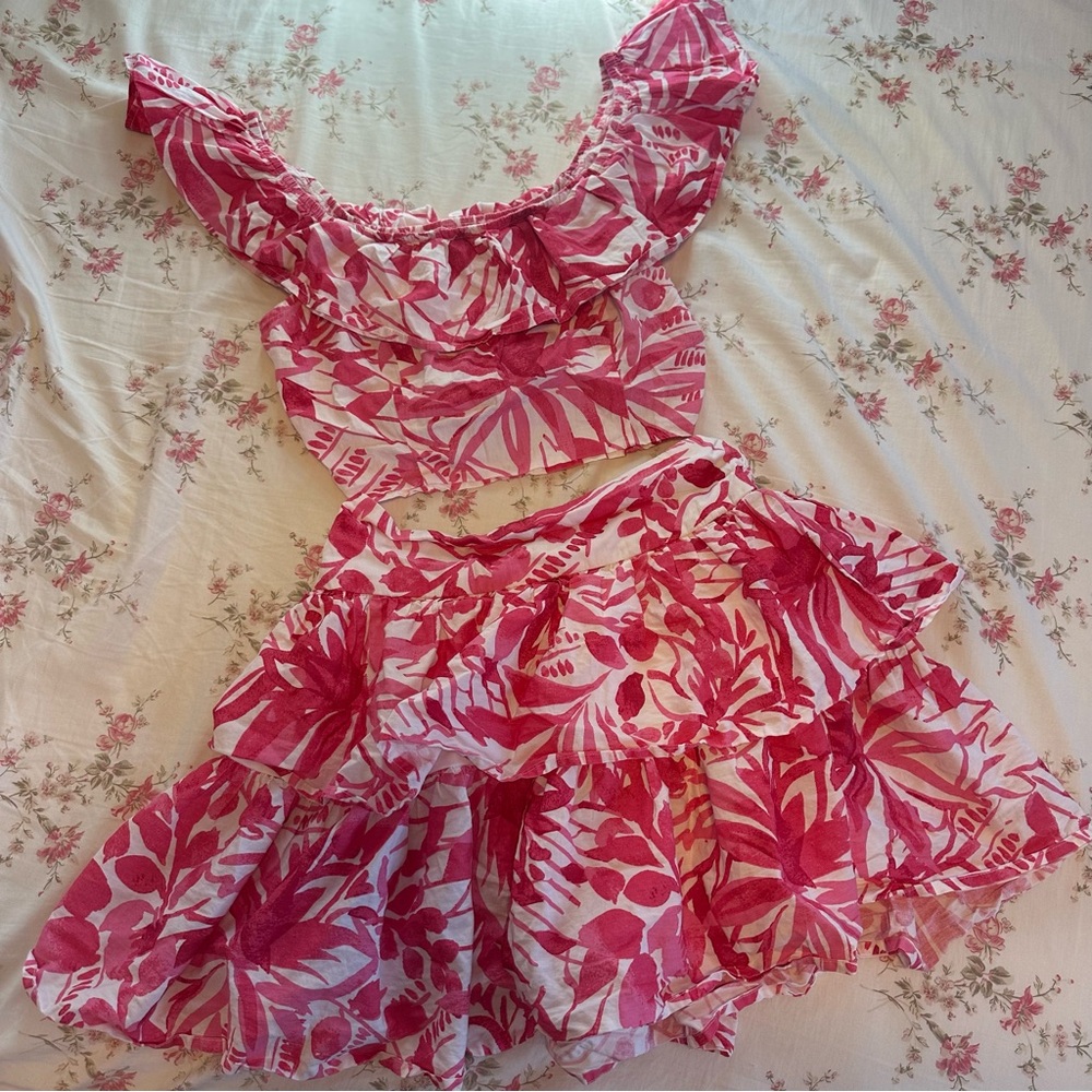 Pink and White Floral Two-Piece Set